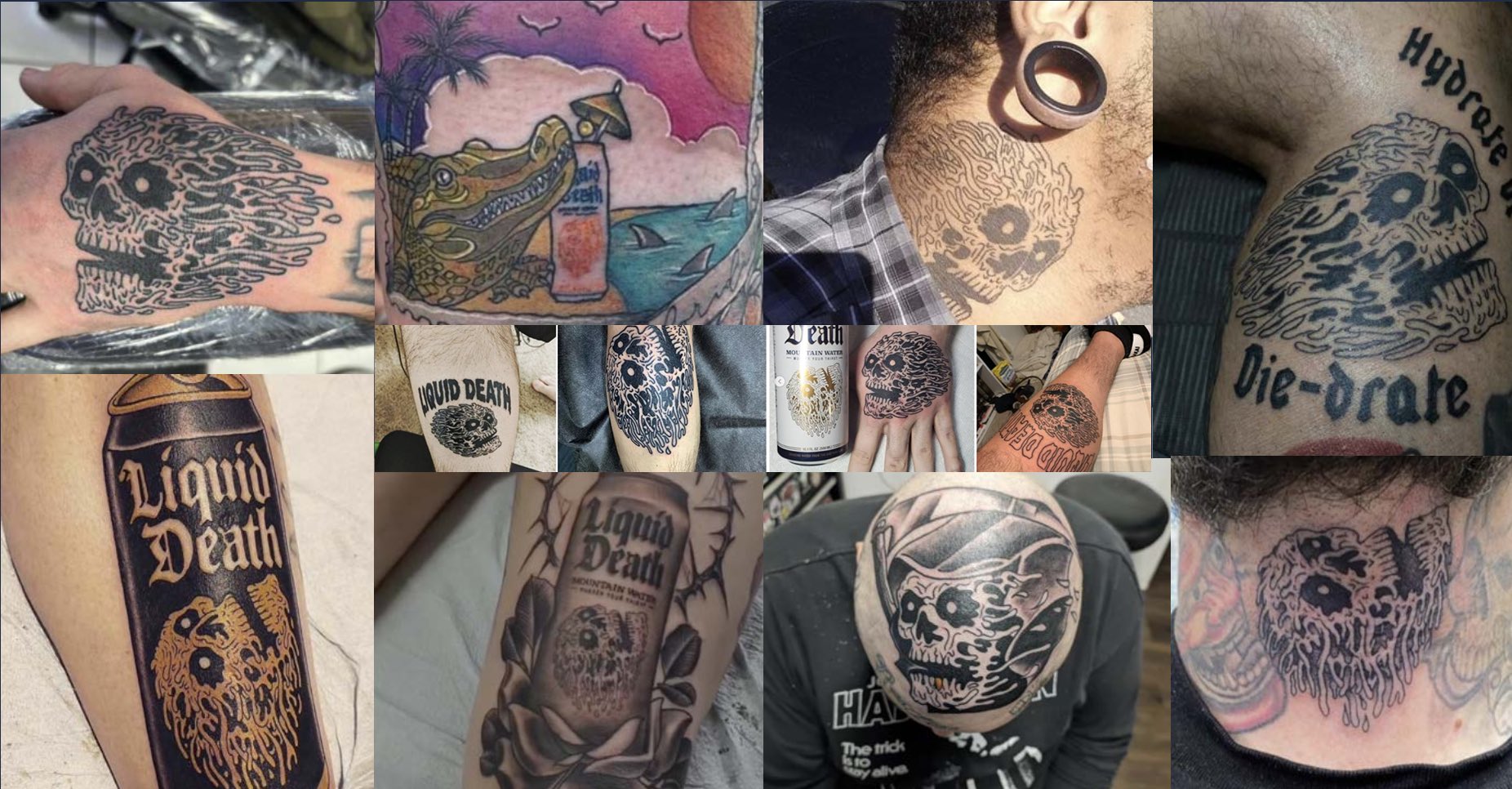 Liquid Death on Instagram Yes this a real tattoo Yes its our logo art  on his forehead And yes he is getting free Liquid Death for a long long  time And with