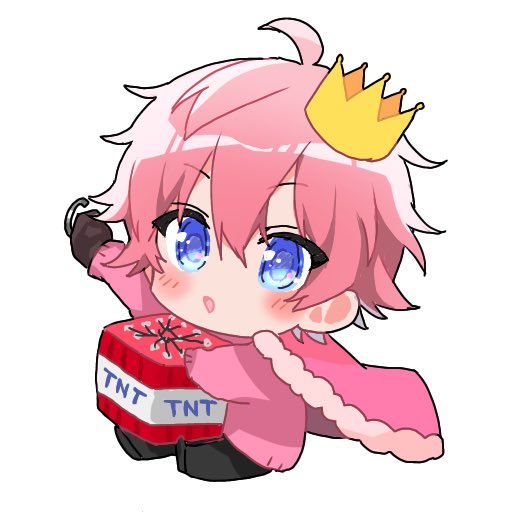 crown 1boy pink hair male focus blue eyes chibi solo  illustration images