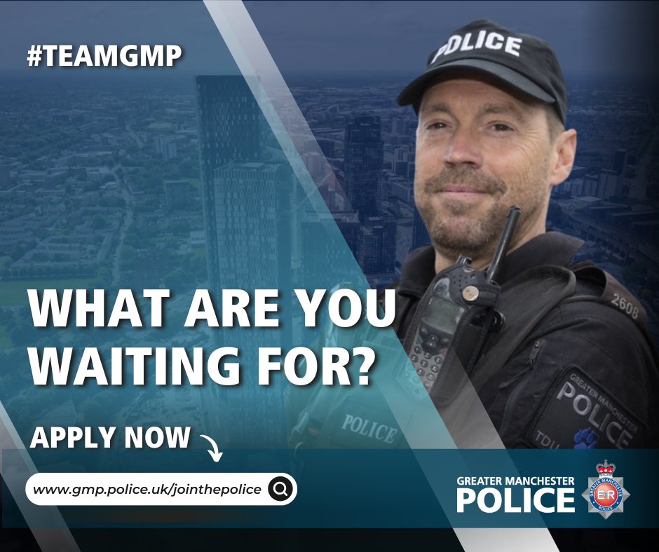 We’re on a mission to make Greater Manchester a safer place to live, work and socialise.

GMP is a powerful force for good, but we know we could go even further.

We need people like you to #BeTheDifference

What are you waiting for? Apply now ➡️ orlo.uk/6dxXi