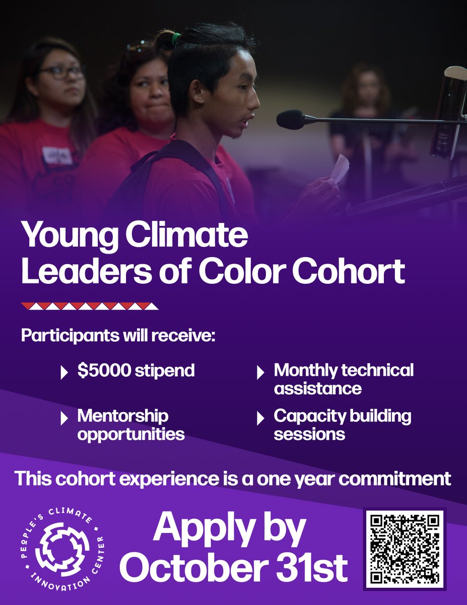 *Reminder:* Apply for the Young Climate Leaders of Color program by 10/31 to join a cohort of leaders aged 18-28 who are engaged in the #climatejustice movement and creating transformative change in their communities! ow.ly/j57U50KWX5f.