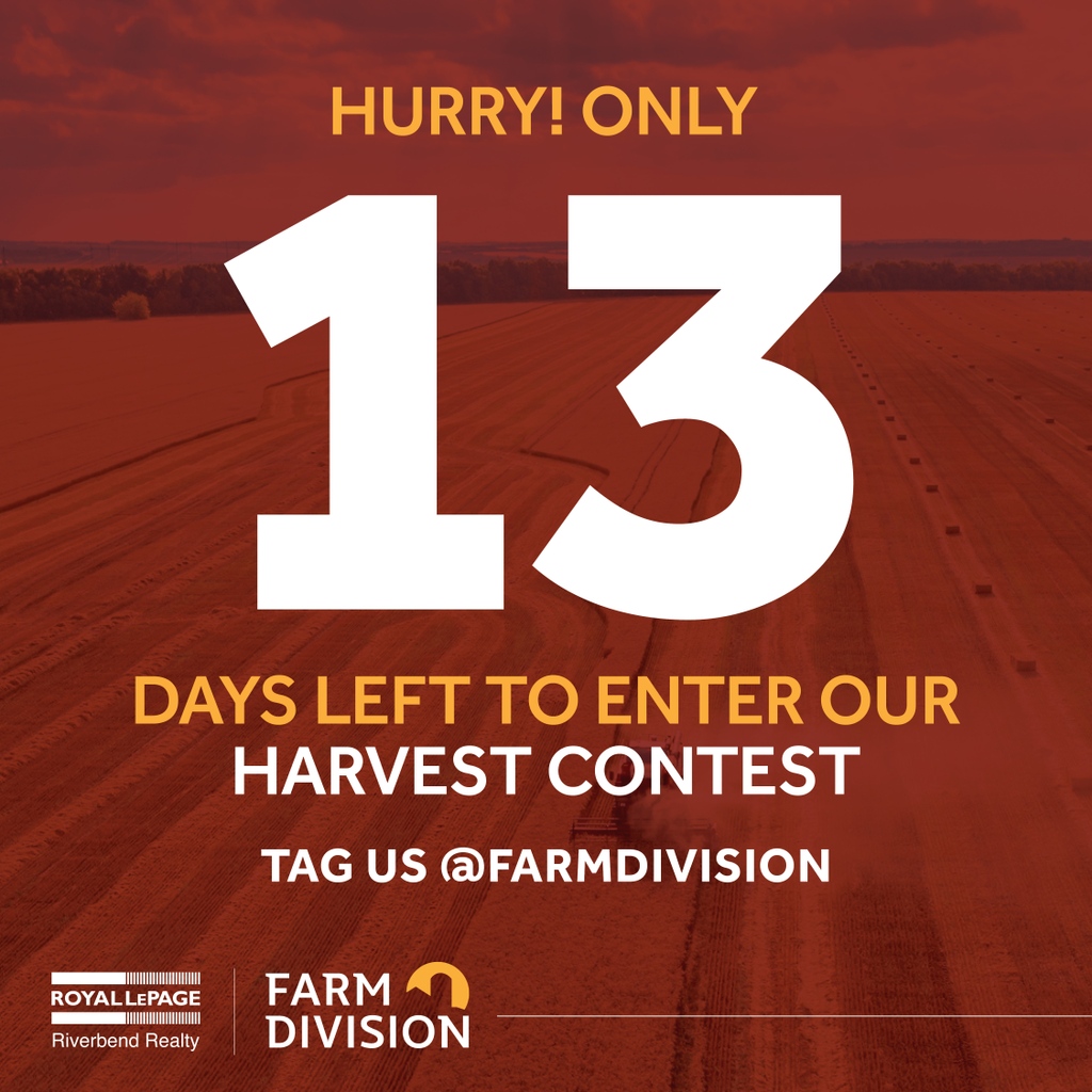 Have you entered our Harvest Contest?
Just post a picture of your harvest &amp; tag us <a href="/Farm_Division/">Farm Division</a>! You could win a night away in Winnipeg on us!
Contest closes October 31/22

This contest is in no way sponsored or associated w/ Twitter.

#HarvestContest #YourFarmTeam #WeSellFarms
