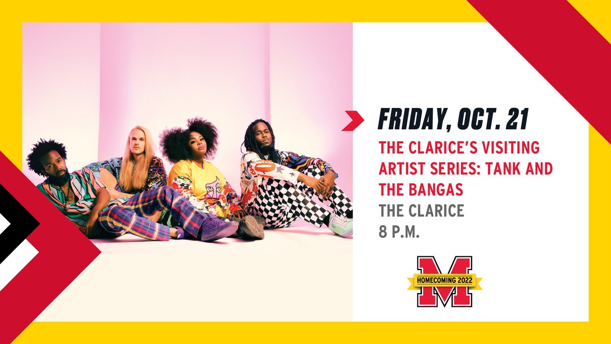 UMD Homecoming (@umdhomecoming) on Twitter photo Enjoy the smooth, upbeat sound of <a href="/TankandDaBangas/">Tank and The Bangas</a> during their #UMDHomecoming performance at <a href="/TheClariceUMD/">The Clarice</a> on Friday, Oct. 21.
Learn more and get your ticket at theClarice.umd.edu/events Enjoy the smooth, upbeat sound of <a href="/TankandDaBangas/">Tank and The Bangas</a> during their #UMDHomecoming performance at <a href="/TheClariceUMD/">The Clarice</a> on Friday, Oct. 21.
Learn more and get your ticket at theClarice.umd.edu/events