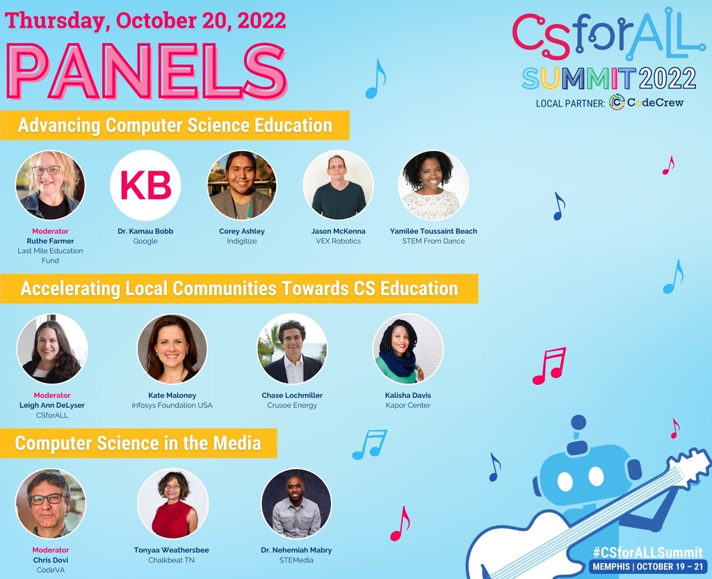 Join me at the @CSForALL Summit for a discussion on advancing computer science education! I'm honored to be alongside such inspiring panelists: @ruthef, @kamaubobb, @indigitize, and @vexrobotics. Tune in at 11:50AM EST live.csforall.org