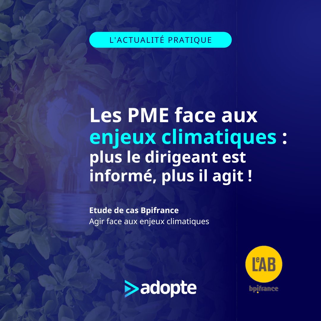 🌍  OUI, la #transitionclimatique est accessible aux #PME et ETI. 

Découvrez dans la dernière étude “Agir face aux enjeux climatiques” <a href="/Bpifrance/">Bpifrance</a> Le Lab, 11 études de cas de PME/ETI engagées dans une démarche #RSE.

▶️ adopte.co/actualite-prat…

#CoqVert
