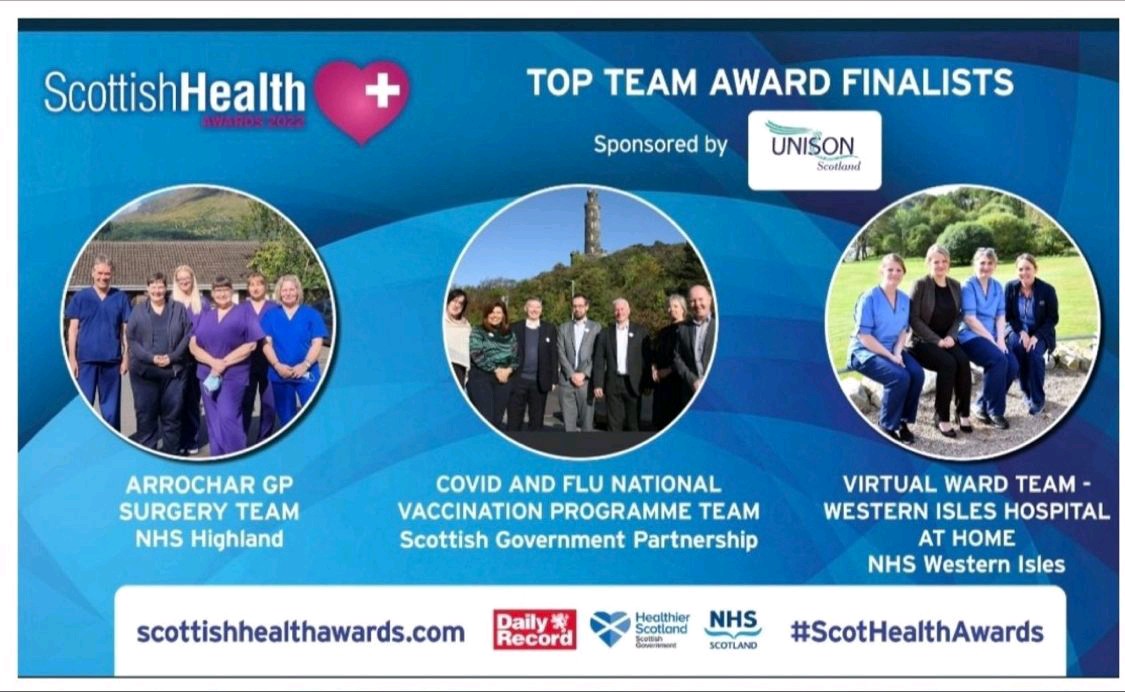 Greg Thomson (@gregthomsonnhs) on Twitter photo Delighted for the National Team of the Covid-19 Vaccination Programme to be finalists in this year's Scottish Health Awards. The hard work and collaboration across many partners was outstanding. Looking forward to the ceremony on the 3rd Nov #ScotHealthAwards Delighted for the National Team of the Covid-19 Vaccination Programme to be finalists in this year's Scottish Health Awards. The hard work and collaboration across many partners was outstanding. Looking forward to the ceremony on the 3rd Nov #ScotHealthAwards