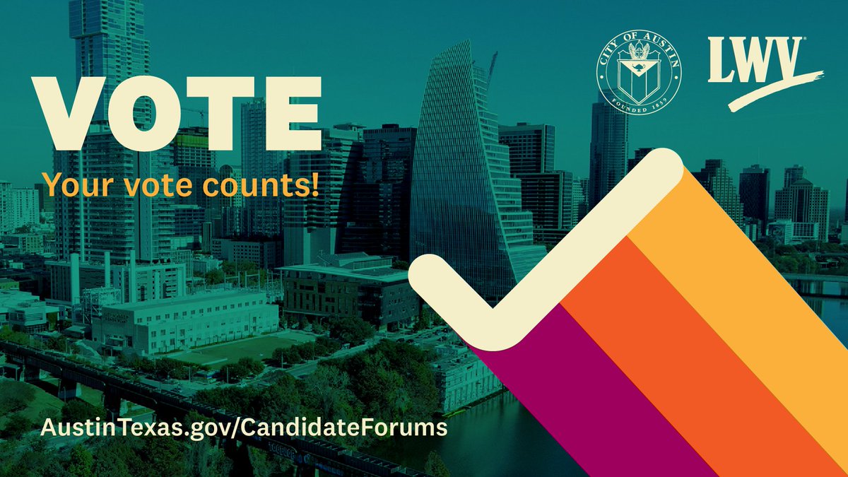 austintexasgov's tweet photo. Austin residents are invited to forums moderated by @lwvATX for District 9 (6pm) + mayoral (7:30pm) candidates this evening for the Austin City Council election in November. 🗳️
📍 City Hall Council Chambers (301 W. 2nd St.)
👉 More info + ways to watch: https://t.co/hWimYLmkhf https://t.co/NpnMQSMJQg