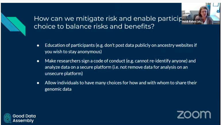 GDICambridge's tweet photo. We heard first from @HeidiRehm at the #GoodDataAssembly, who highlighted that genomic data can improve our health. There are risks to sharing, but most are hypothetical and systems exist to enable individual choice on how widely to share oneโs genomic data.
What do you think? https://t.co/TCDo5tybr1