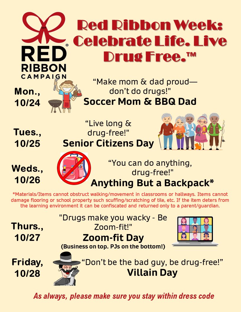 SC_StuCouncil's tweet photo. Red Ribbon Week is next week! Join us in being drug-free. https://t.co/A7PlTkYa25