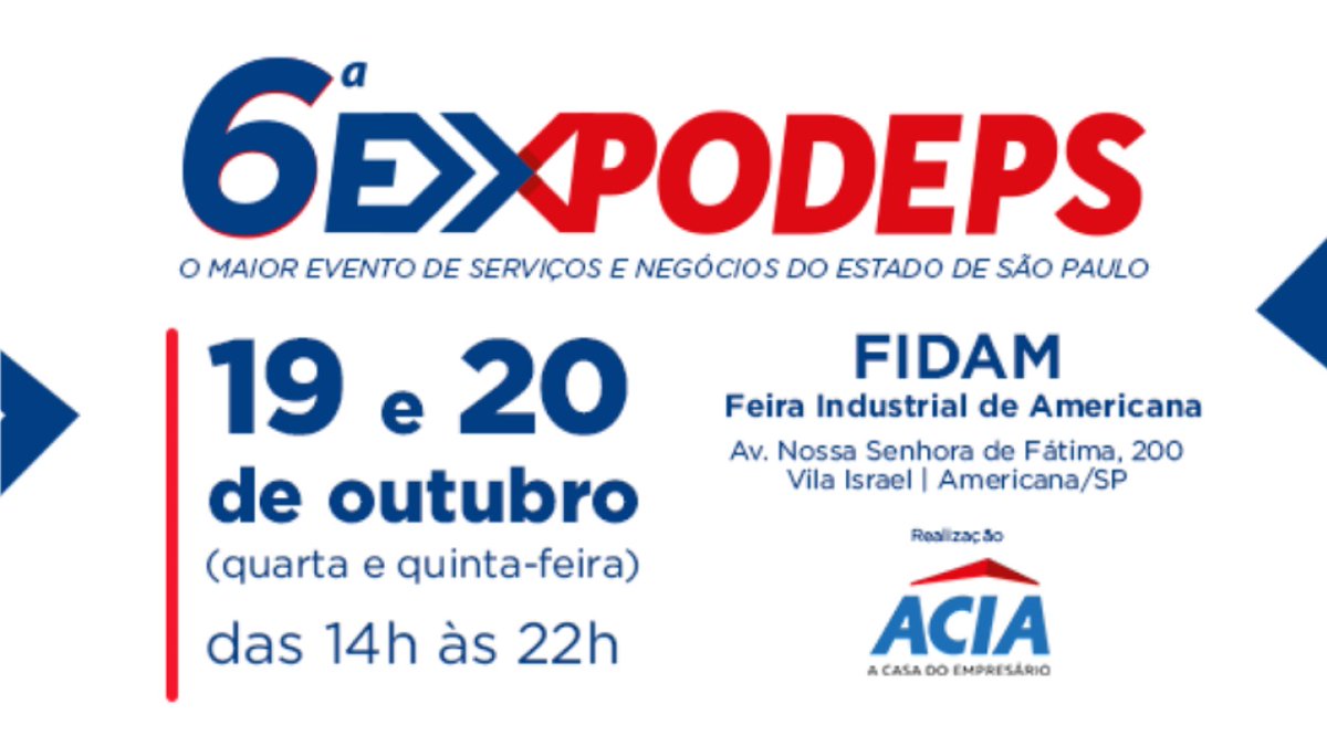 acia_expodeps's tweet photo. Hoje é o 2o e último dia da Expodeps, maior feira do Estado de S. Paulo para prestadores de serviços #Tecnologia #serviçosadministrativos #consultoria #imobiliárias #comércioexterior #educação #saúde e outros. Não perca!
#ACIA #Expodeps #Serviços #negocio
https://t.co/76bfre9XGY https://t.co/brbsDMYxrs