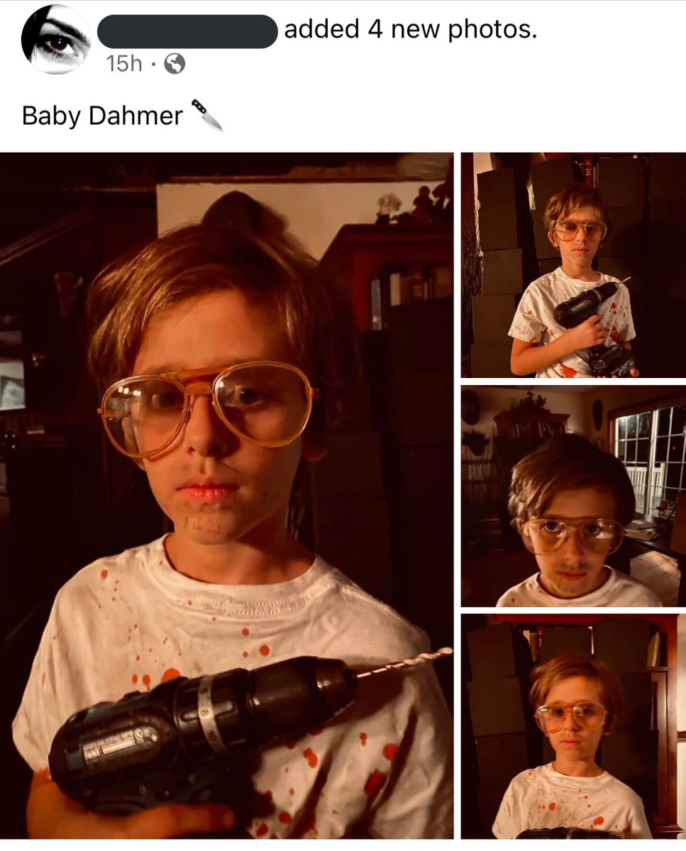 I wish we would all stop underestimating entertainment, how it influences weak-minded individuals, and the implications of that pipeline. The lack of awareness in dressing your child up as Dahmer is off the charts.