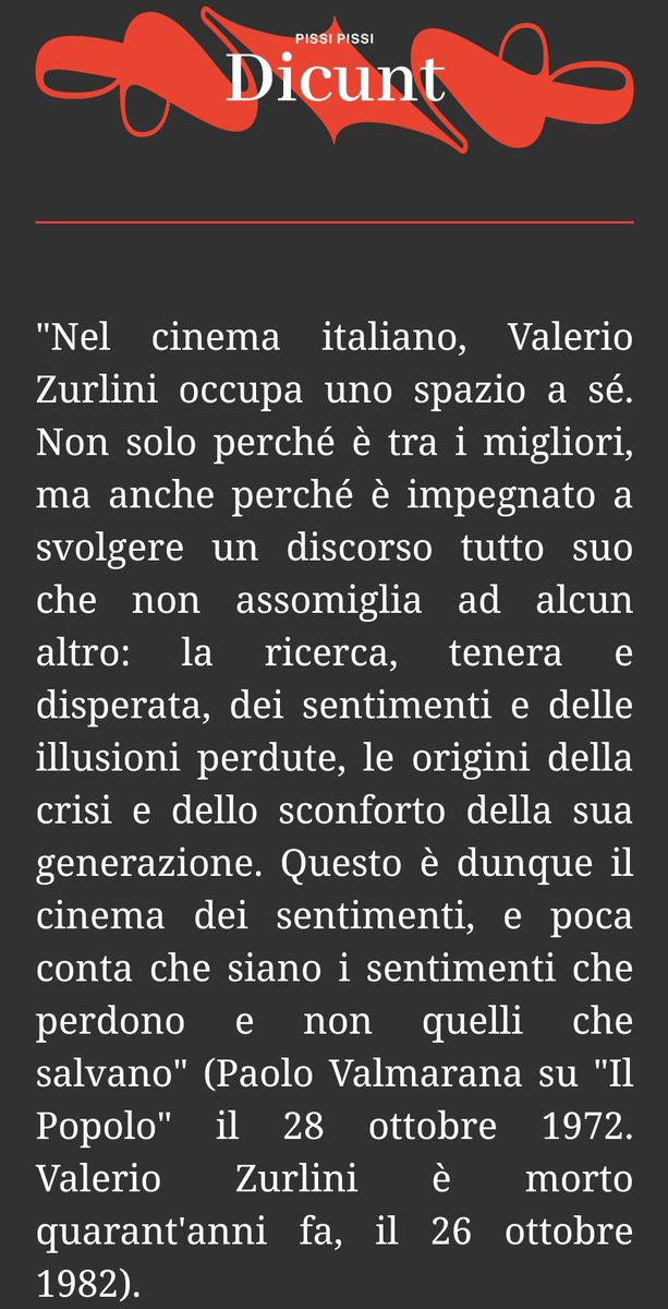 Il 26 ottobre di 40 anni fa, appena 56enne, moriva Valerio #Zurlini. Oggi sulla NL #Koyaanisqatsi @cinematografoIT l'ho ricordato con queste illuminate parole di Paolo Valmarana.