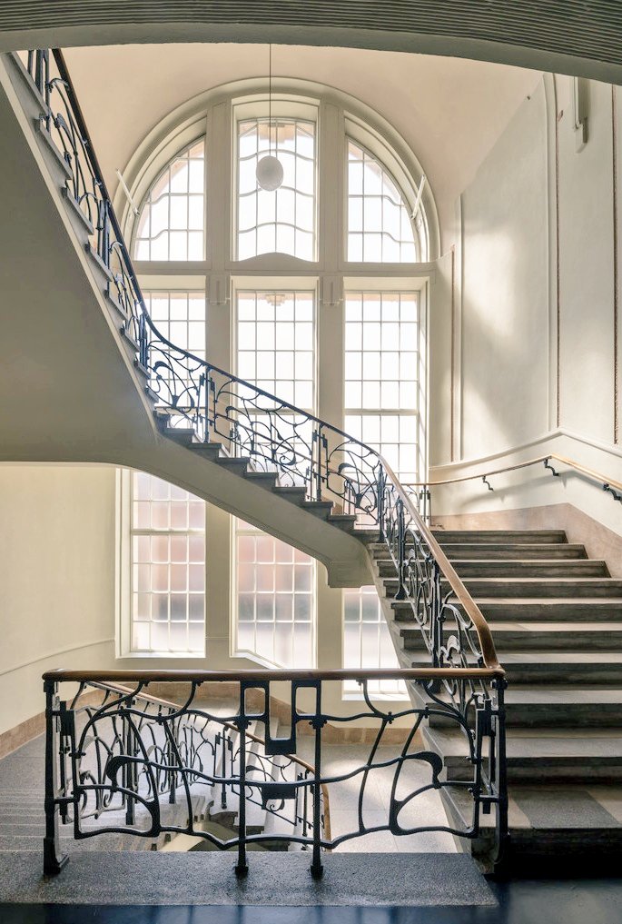 Jugendstil staircase from 1907 in the Ludowici Festival Hall by architect Hermann Goerke in Landau in der Pfalz, Germany.