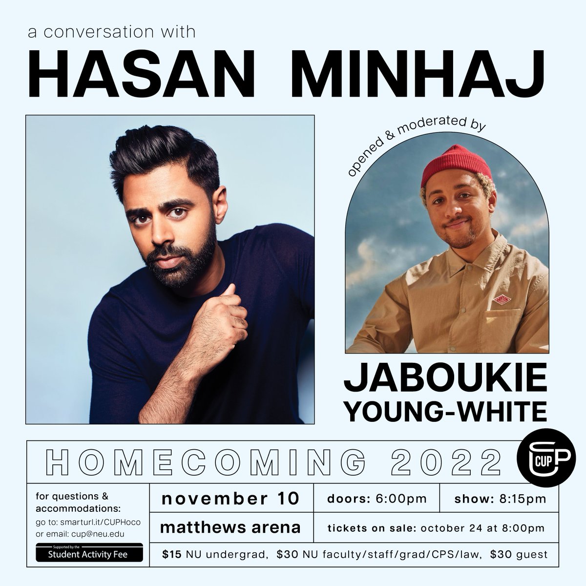 Homecoming Headliner Announcement! With <a href="/hasanminhaj/">Hasan Minhaj</a> and <a href="/jaboukie/">jaboukie</a> ! Check us out on Instagram for more information e.g tickets