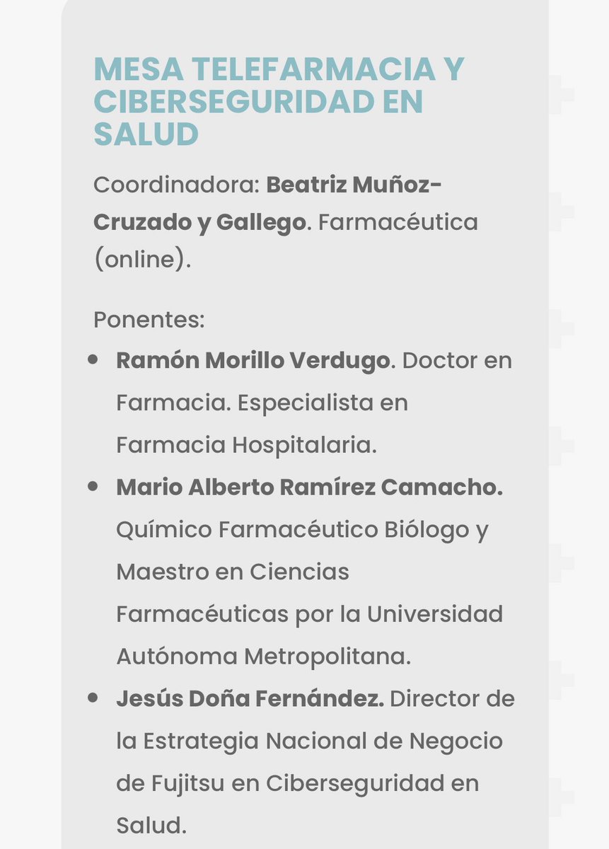 #congresotelesalud 🔴 en vivo:

▪️Mesa de tele-farmacia y ciberseguridad en salud.