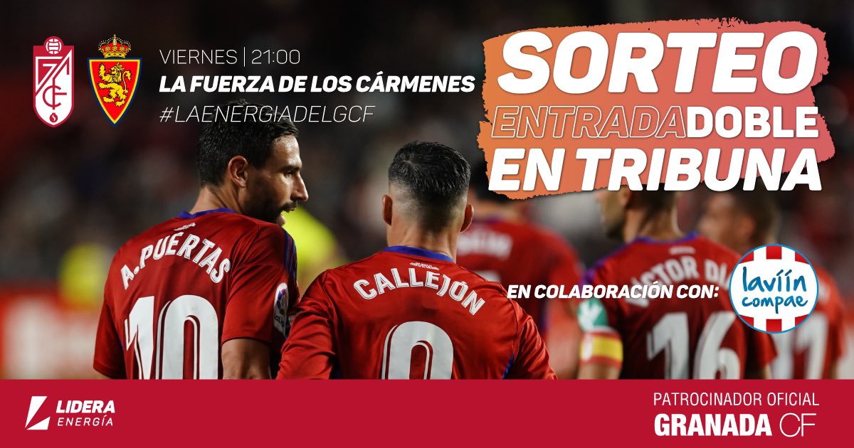 #SORTEO | ⚽️⚽️ REGALAMOS 2️⃣ entradas en Tribuna para el partido <a href="/GranadaCF/">Granada CF ❤️⚪️</a> vs <a href="/RealZaragoza/">Real Zaragoza</a> del viernes 21 octubre ⚽️⚽️

🚨 Requisitos para participar:
1. Sigue a @LideraEnergia
2. Sigue nuestra cuenta
3. Da RT a este Tweet 
 
⚽️⚽️ El ganador: viernes 21 octubre, 16:15 horas
