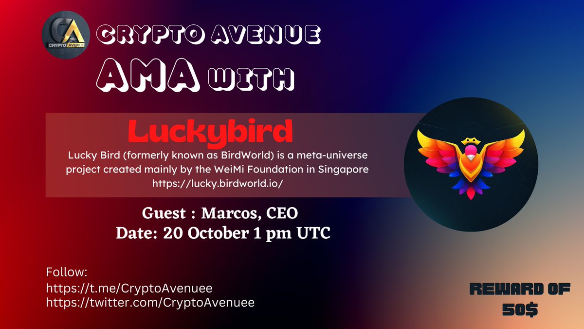 🎊Congratulations to the lucky winners of AMA session With LuckyBird 🎊 🕊Twitter - Round 1️⃣: @lavana_2016 2️⃣: @kisRox9i 3️⃣: @Foxstar52 4⃣: @lidiamnga 5️⃣: @BossAlax 🌀Note: Twitter winners should DM their BUSD(Bep20)address in Twitter (within 2 hours).