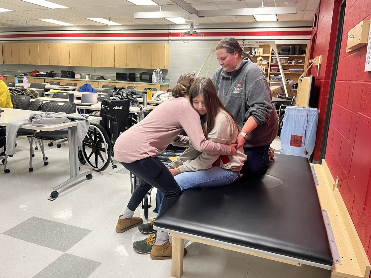 OhioStateOT's tweet photo. Ohio State OTD students in the Occupational Performance, Environment, and Context course participated in a #FunctionalMobility lab this week! They practiced dependent transfers, car transfers, wheelchair mobility techniques, and mobility aid utilization. #OT #InteractiveLearning https://t.co/5HAVWKt3mR