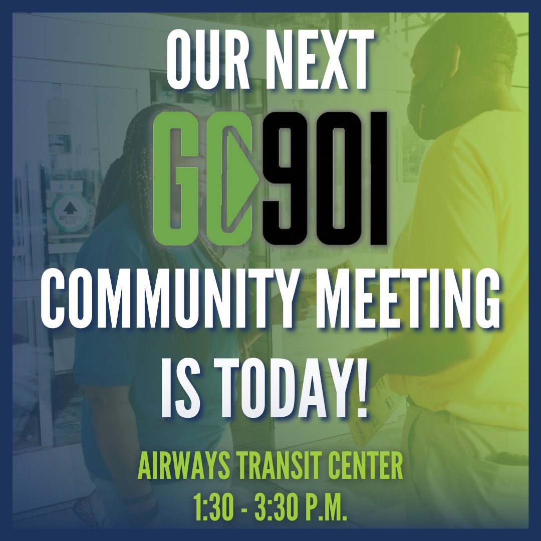 RideMATA's tweet photo. Join us today at Airways Transit Center from 1:30-3:30 p.m. for our Go 901 community meeting. Come to learn about our fare policies, new pay systems, and ask questions you have! Hope to see you there. #Go901
#rideMATA #Memphistransit #MATAmemphis #MATA #memphis #publictransit https://t.co/9dYlVPe6IA