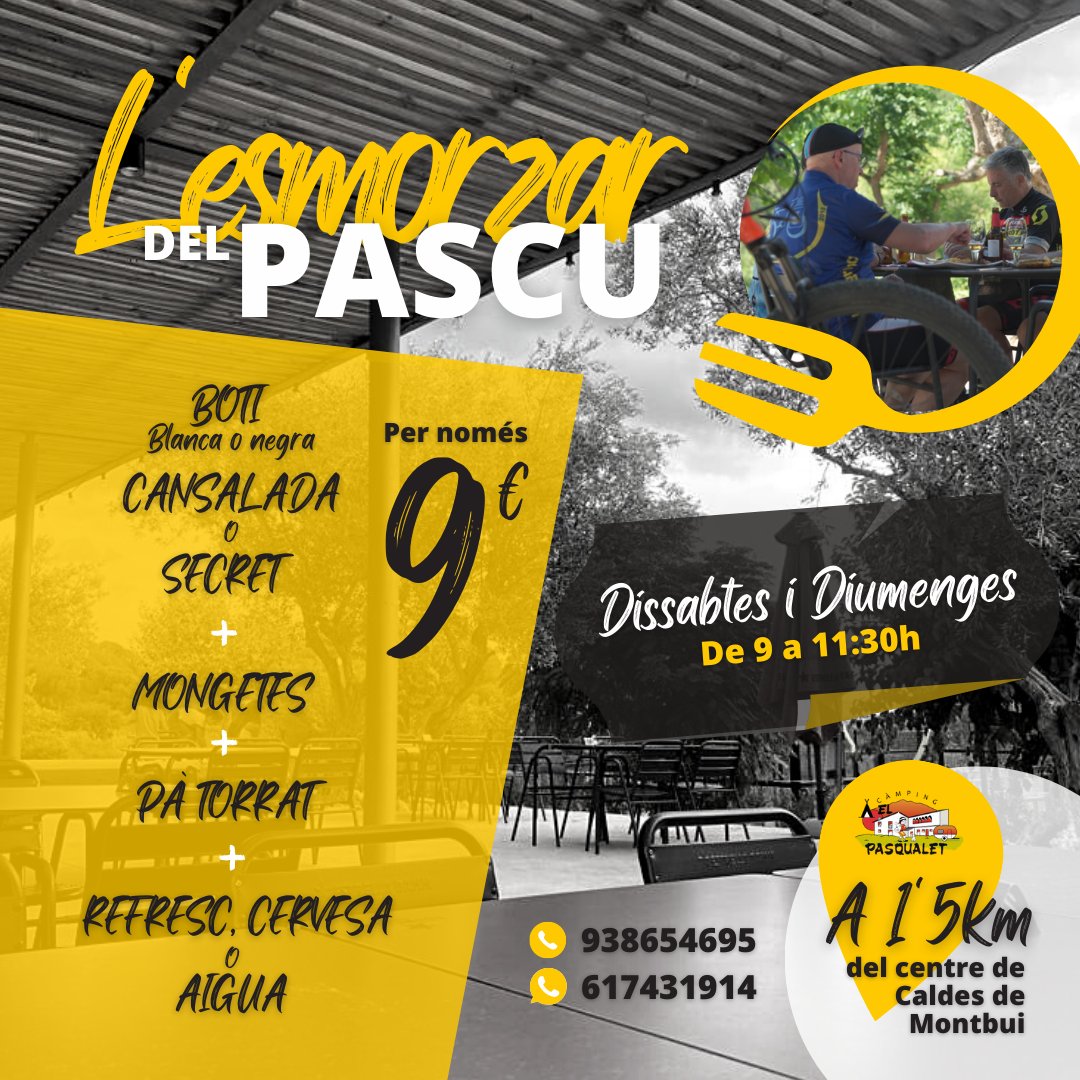 NOU ESMORZAR DE FORQUILLA🍴  
Cada cap de setmana de 9 a 11:30h 😋
Pensat per aquells senderistes i ciclistes que passen a prop del càmping i volen "carregar les piles".

#campingelpasqualet #camping #bar #restaurant #esmorzarsdeforquilla #gastronomia #cuinacatalana
