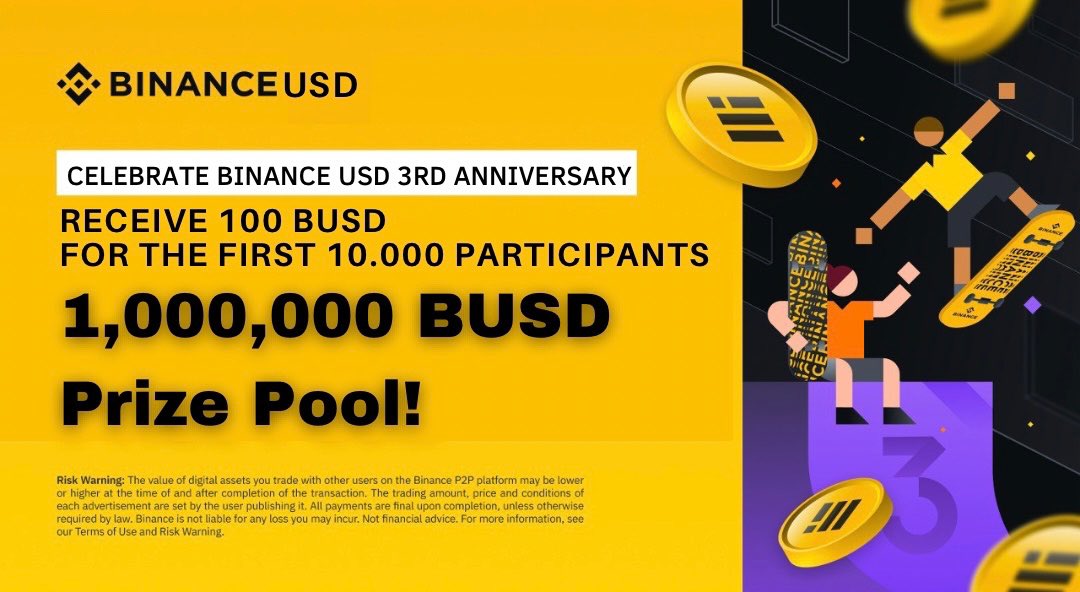 1,000,000 in BUSD  --- 10,000 lucky winners!

To win:
1. Follow
2. Like &amp; Retweet
3. Drop your wallet address 👇