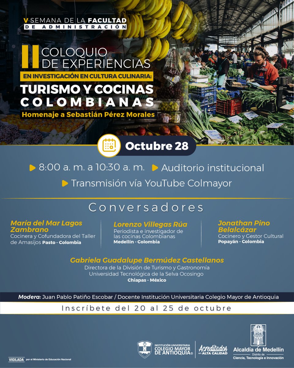 IUColmayor's tweet photo. 🤩🧐¿Se puede investigar en gastronomía?
Sí, en el II Coloquio de Experiencias de Investigación en Cultura Culinaria, docentes y estudiantes de #Colmayor, junto con periodistas y cocineros socializarán proyectos gastronómicos en Colombia. Inscríbete en https://t.co/KDwr70omMm. https://t.co/6qIsxQosiX