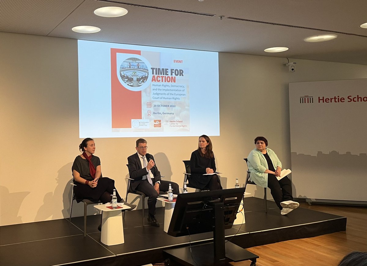 Debating the challenge of implementing the judgments of the European Court of Human Rights at @HertieCFR with Hans-Joerg Behrens of @bmj_bund @Khadija_Ismayil @calibasak and @RamuteRemezaite of @EI_Network