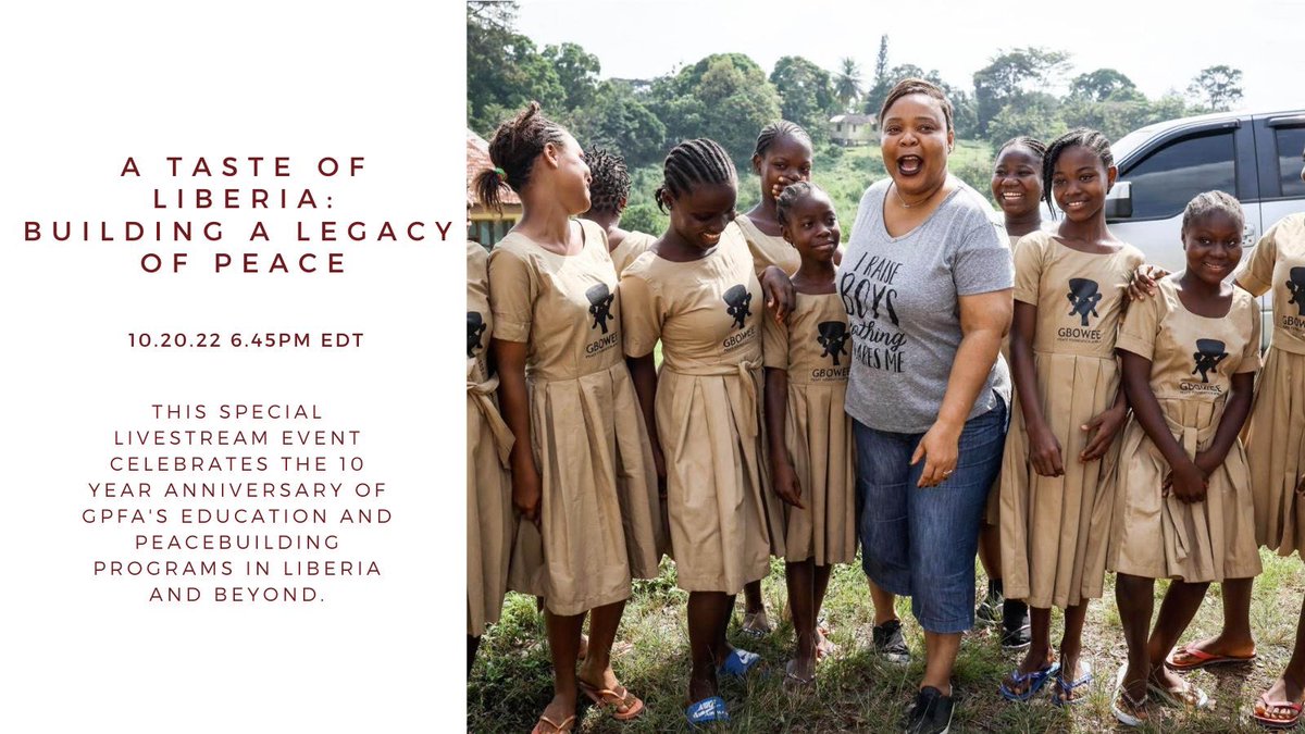Join #ChimeForChange Advisory Board member @LeymahRGbowee in celebrating 10 years of her @GboweePeace Foundation & @GPFA_USA, & a discussion on how to raise the next generation of peacebuilders in Liberia & beyond. Register: bit.ly/gboweepeace2022 #TasteofLiberia #GboweePeace