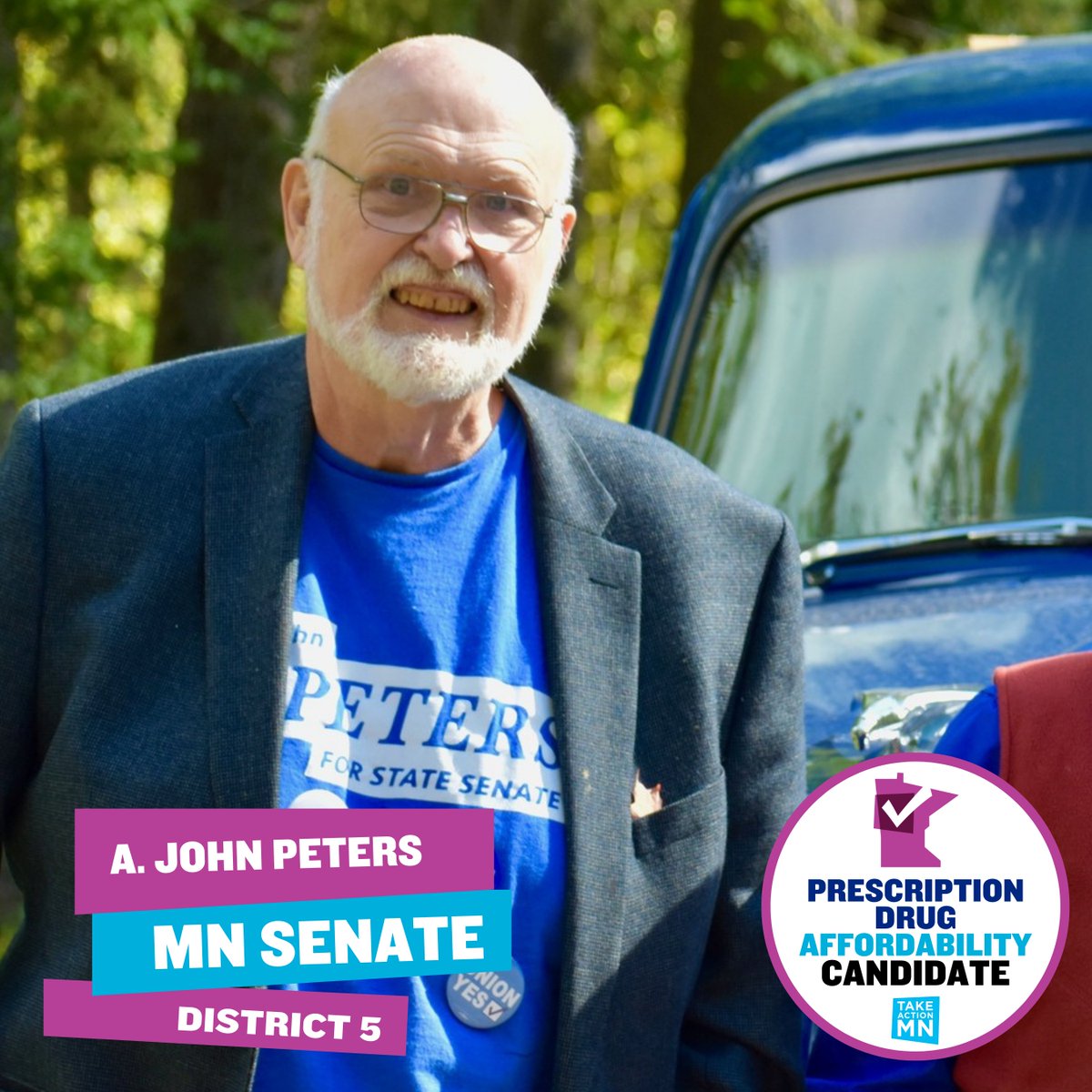 TakeActionMN's tweet photo. Thank you to A. John Peters (@ajohnpeters), candidate for State Senate in District 5, for standing with 87% of Minnesotans supporting a Prescription Drug Affordability Board! https://t.co/uxbfwZN9Zc