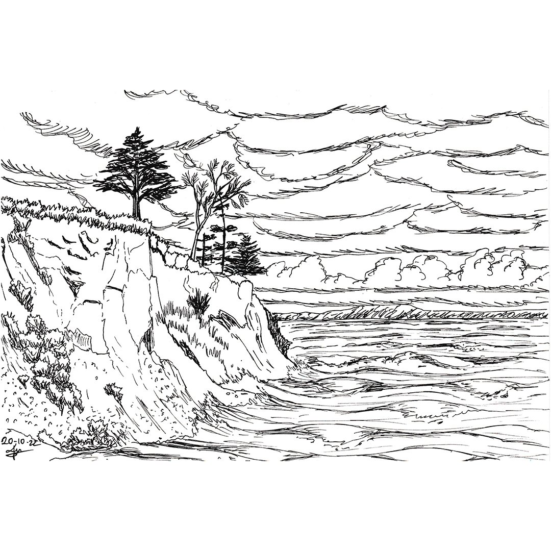 Tommyllus's tweet photo. Inktober day 20: a #bluff in a stormy weather #landscape #landscapeart #inktober2022 #inktoberday20 #blackandwhite #inkdrawing #illustratorontwitter #illustration https://t.co/aVwY66v0Nd