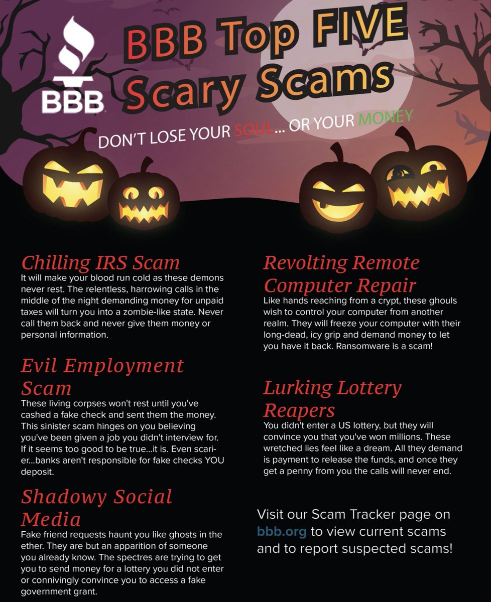 BBB_DCPA's tweet photo. Don't be fooled! BBB provides information and resources on the various types of scams, as well as the warning signs to watch out for while online, on the phone, or when an unusual text message is received: https://t.co/59pvKgQEEk https://t.co/oN6kYUoexh