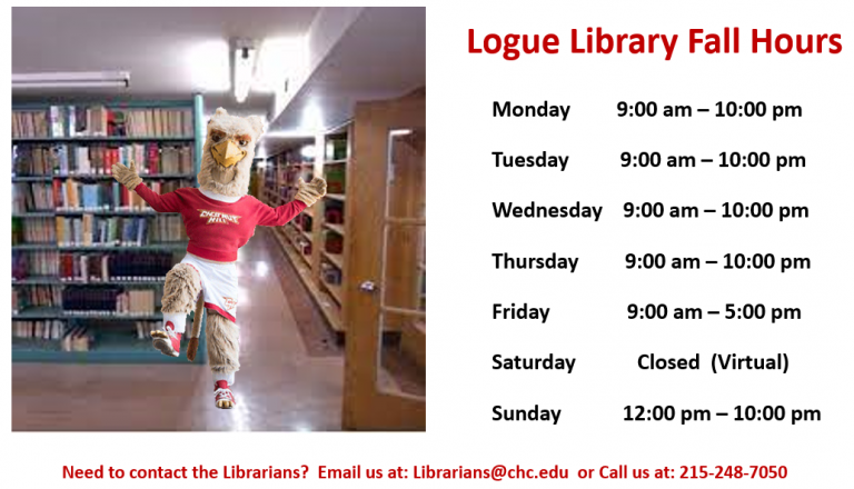 LogueLibrary's tweet photo. @ChestnutHill  Logue Library's Fall Hours 2022 https://t.co/i8Qdzclcfh