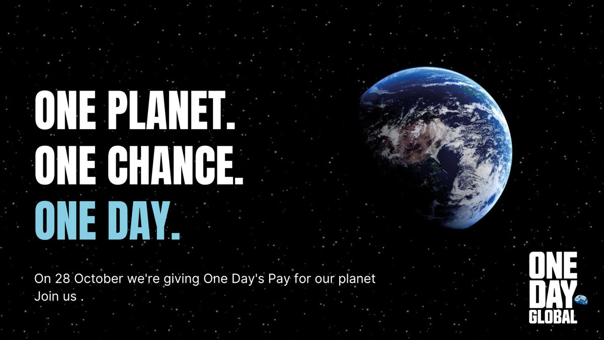 hlcchampions's tweet image. Protecting our planet is humanity's greatest challenge!
On 28 October, join the first ever OneDay.Global and #GiveOneDay
💵One Day’s Pay
💰One Day’s Profit or Revenue
💪One Day’s Action
If we act together now, we can speed up the most urgent #ClimateChange solutions.