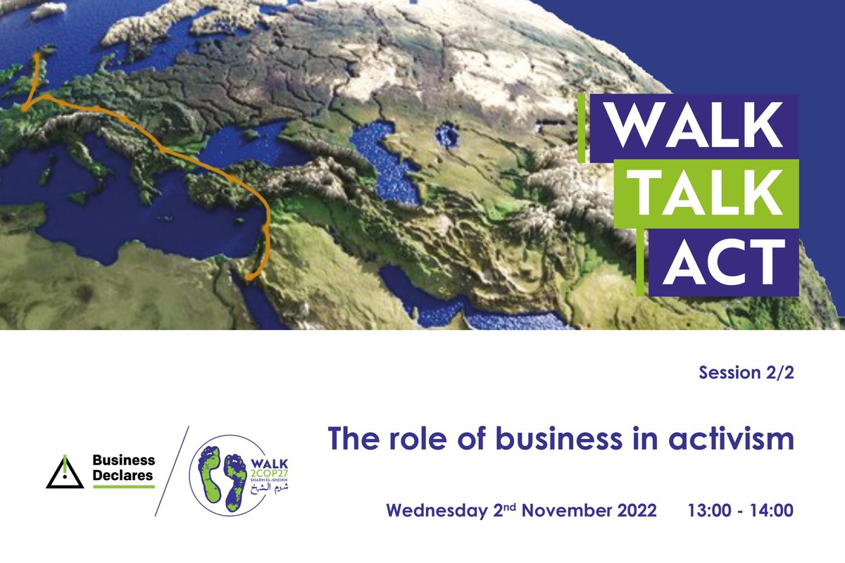 Join us with <a href="/Walk2Cop27/">Walk2COP27</a> on our second event, "The role of business in activism", on where businesses can/should play a part in being more bold in speaking out and advocating on a range of topics not traditionally "in scope" for business. 

Learn more: lnkd.in/eJeh8STz