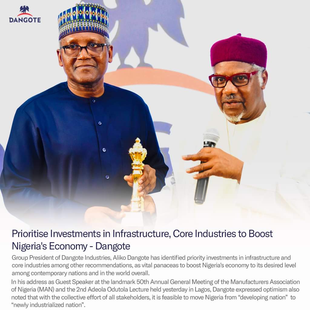 AlikoFondation's tweet photo. Prioritise Investments in Infrastructure, Core Industries to Boost Nigeria's Economy - #Dangote https://t.co/98UeFMRRc0