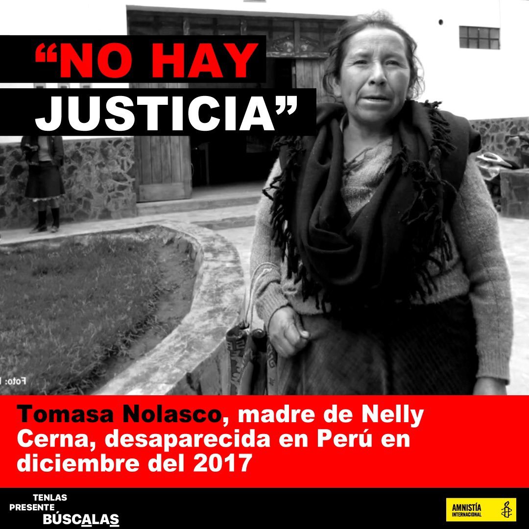 USMAIVEN's tweet photo. "No hay justicia" -Tomasa Nolasco, madre de Nelly Cerna, desaparecida en el Perú desde el 2017. Ninguna madre debería sufrir por la desaparición de su hija, por eso, exigimos a @FiscaliaPeru tomar acción https://t.co/IS7xgWFuBB