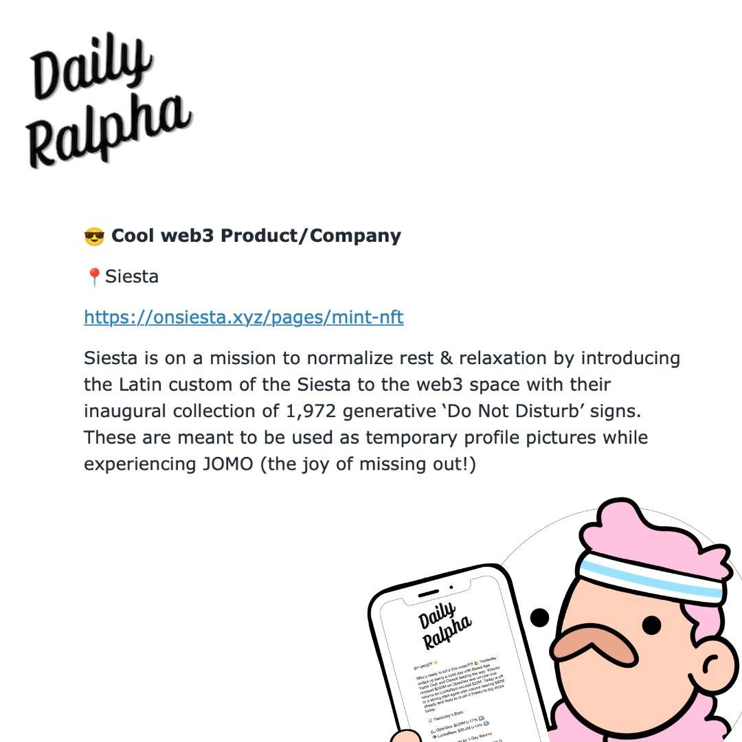 So hyped to be featured in today's <a href="/DailyRalpha/">Daily Ralphaᵍᵐ</a>🙌 The  best NFT newsletter✨ We're so here for the JOMO!!!