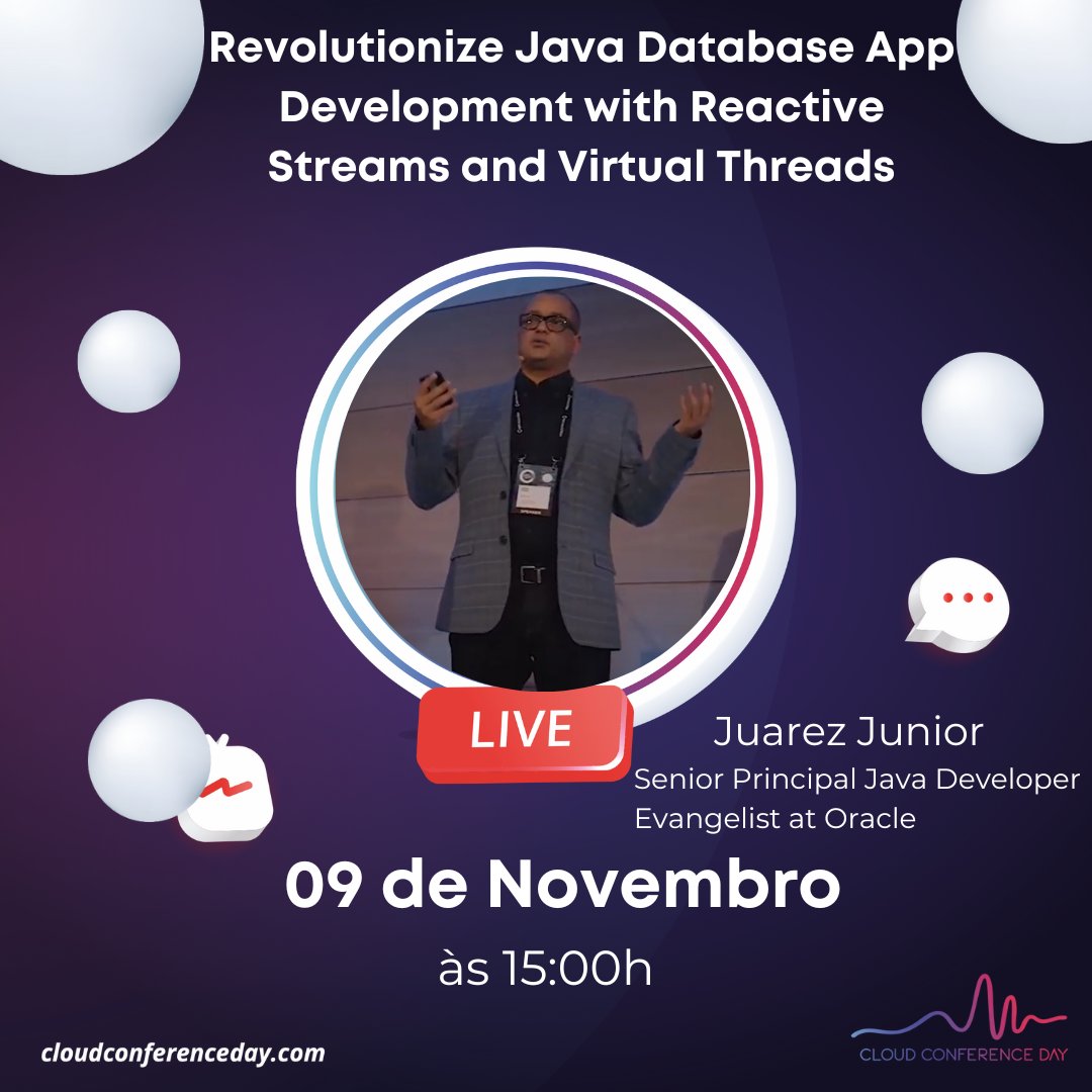 juarezjunior's tweet photo. .@cloudconfday Cloud Talks - Revolutionize #Java Database App Development with #ReactiveStreams and #VirtualThreads - November 9, 2022, 03:00 PM (BRT), 07:00 PM (GMT+1) https://t.co/0ikRkh8K9x #Java #JavaOracleDB #ODevRel #OracleDevs https://t.co/UwrQHwP3fi