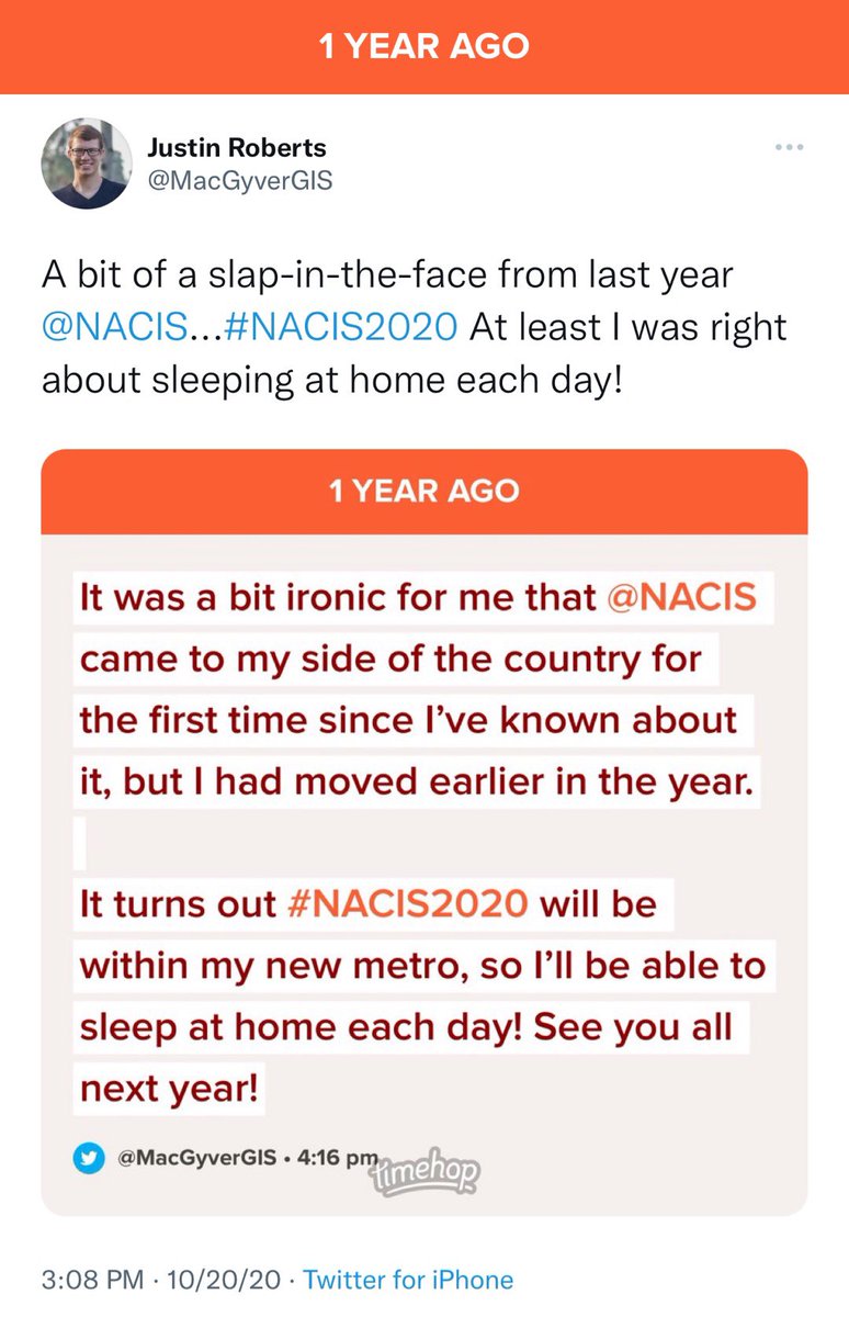 MacGyverGIS's tweet image. And an even bigger slap-in-the-face? #NACIS2022 is happening just a 30 minute drive away, I can’t attend in-person, and there’s no livestream.

And I’m still sleeping at home each day.