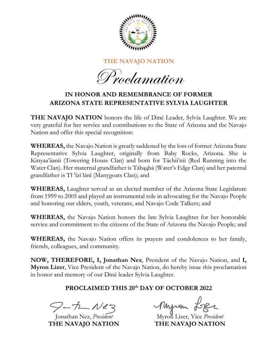 NezForAZ's tweet photo. Navajo Nation pays tribute to the life and service of former Arizona State Representative Sylvia Laughter https://t.co/Mr200Q2Qgp
