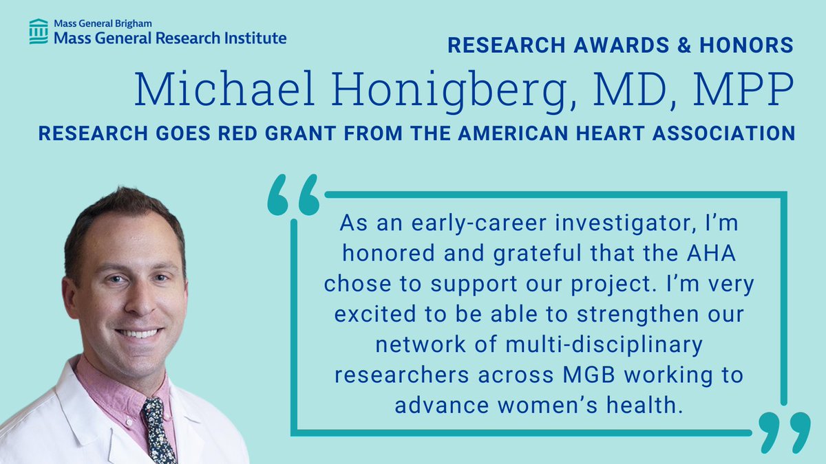 Mass General Brigham Research (@mgbresearchnews) on Twitter photo Congratulations to <a href="/mchonig/">Michael Honigberg, MD, MPP</a> from <a href="/MGHHeartHealth/">Mass General Heart</a> on receiving the Research Goes Red Grant from <a href="/American_Heart/">American Heart Association</a>!
Read more: mgriblog.org/2022/10/13/mas… #womenshealth #hearthealth #research Congratulations to <a href="/mchonig/">Michael Honigberg, MD, MPP</a> from <a href="/MGHHeartHealth/">Mass General Heart</a> on receiving the Research Goes Red Grant from <a href="/American_Heart/">American Heart Association</a>!
Read more: mgriblog.org/2022/10/13/mas… #womenshealth #hearthealth #research