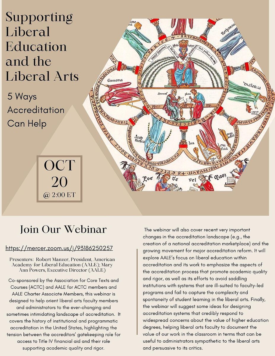 Join us on Zoom at 2:00 ET today for an ACTC/AALE webinar on accreditation and the liberal arts.

mercer.zoom.us/j/93186250257