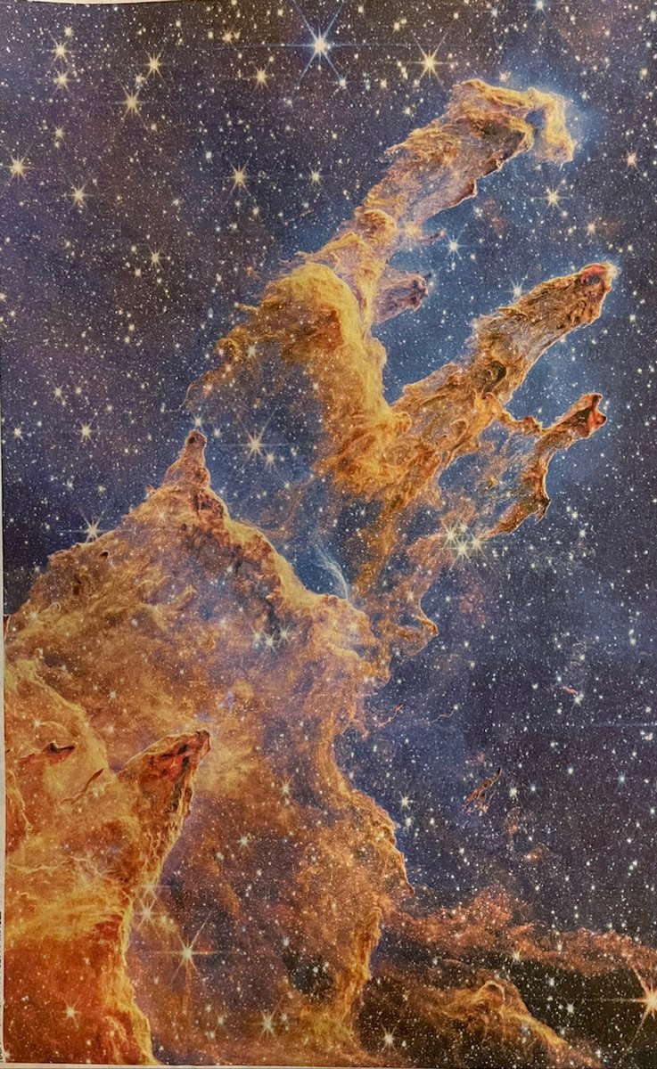 jamesjpdrake's tweet photo. A moment in time - a snapshot of the Eagle Nebula, where stars are formed, 6,500 light years from Earth. The photo was taken by Nasa’s James Webb Space Telescope. 

Image sourced from pg.17 of today’s @telegraph. https://t.co/CtlYfJRYB1