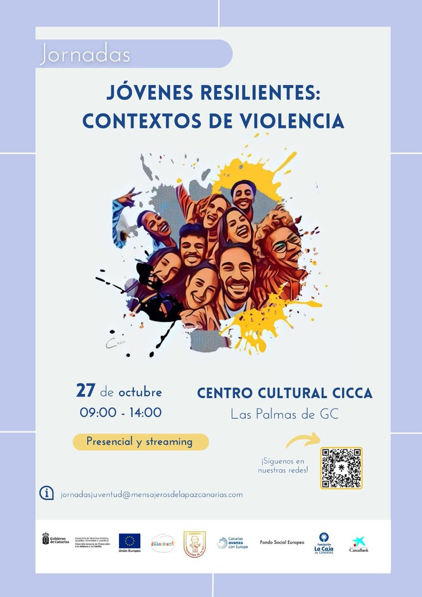 Opcionate's tweet photo. Les dejamos el cartel de la Jornada " Jóvenes resilientes: contextos de violencia" que será el próximo 27 de septiembre organizada por Emancípate Provincia de Las Palmas de Gran Canaria👀
 👉 Ana Lydia Fernández-Layos Fernández estará de 12:15 a 12:45 panticipando como ponente 🙌 https://t.co/s1TJSlr7hw