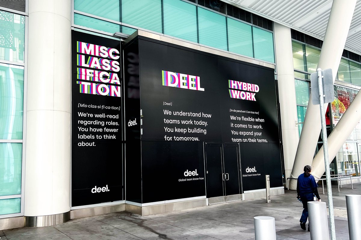 pearlmedia's tweet photo. Deel’s bold, graphic lettering combined with our clean installation creates a space-altering piece of art that attracts every eye, turns every head, and disrupts everyday life’s tedium.

#Deel #AdQuick #staticOOH #outofhome #OOH #media #salesforcetransitcenter #sftc #OOHmedia https://t.co/tihFHyU4ND