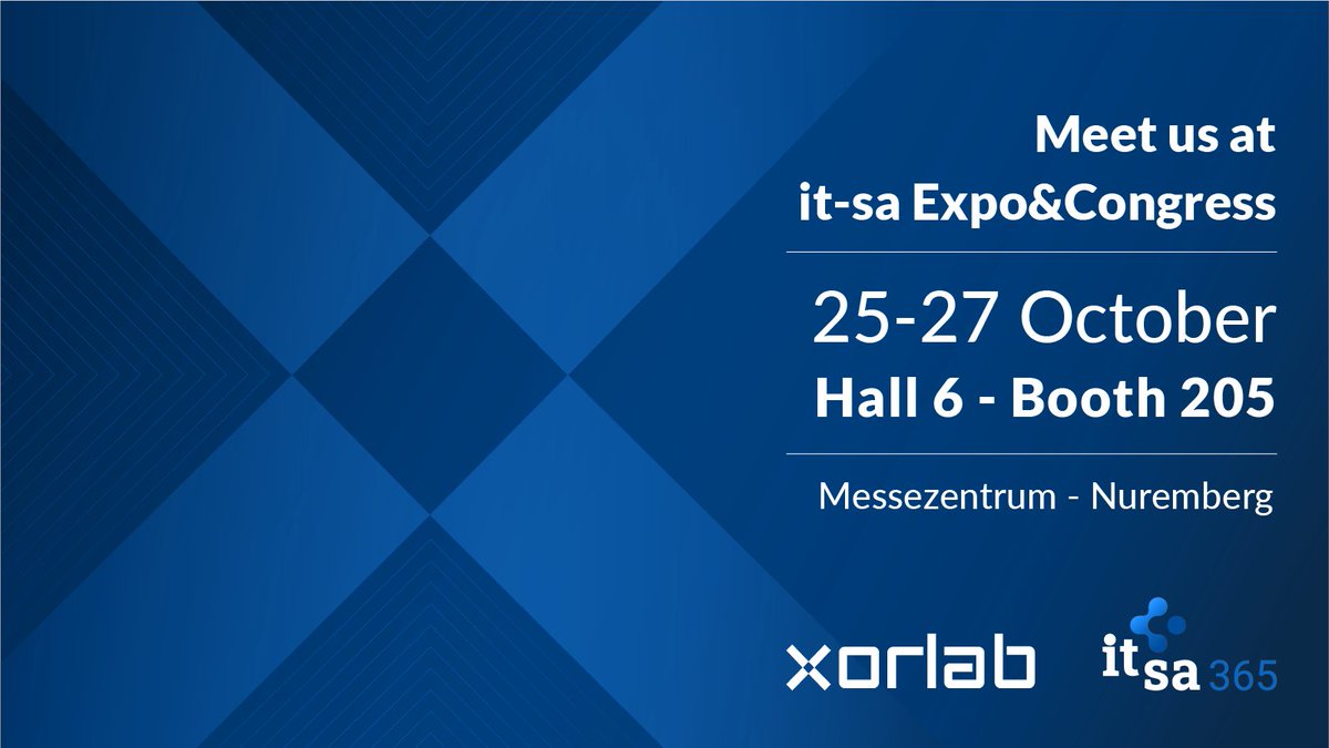 xorlab AG (@xorlab) on Twitter photo Heading to <a href="/itsa_ITSecurity/">it-sa - Home of IT Security</a>?
The xorlab team will be attending, and we hope to see you there! Stop by booth 6-205 (Hall 6) to learn how you can detect even the most evasive email threats in real-time!
Schedule a meeting with xorlab here: hubs.li/Q01qhX1Y0 Heading to <a href="/itsa_ITSecurity/">it-sa - Home of IT Security</a>?
The xorlab team will be attending, and we hope to see you there! Stop by booth 6-205 (Hall 6) to learn how you can detect even the most evasive email threats in real-time!
Schedule a meeting with xorlab here: hubs.li/Q01qhX1Y0