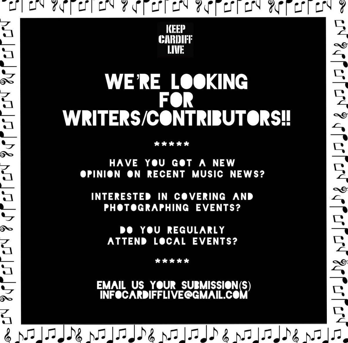 Do you have a passion for music and live events? Want to share your thoughts with fellow music lovers? 🤔

Well we got some exciting news for you! We are on the looking for some regular contributors to our website!  

Send us any submission(s) over email! 🎵

#cardiff #music