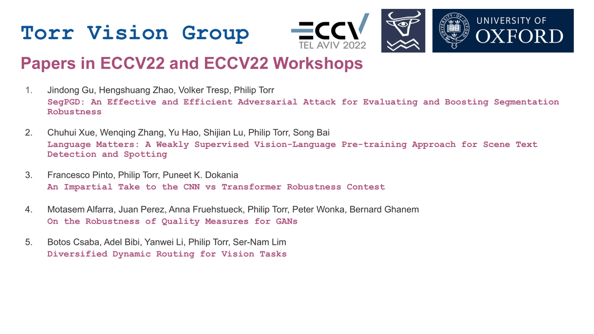 Oxford Torr Vision Group (@oxfordtvg) on Twitter photo <a href="/OxfordTVG/">Oxford Torr Vision Group</a> will be presenting 5 papers in ECCV 2022. Drop by our posters to know more! Congratulations to all members and collaborators! <a href="/OxfordTVG/">Oxford Torr Vision Group</a> will be presenting 5 papers in ECCV 2022. Drop by our posters to know more! Congratulations to all members and collaborators!