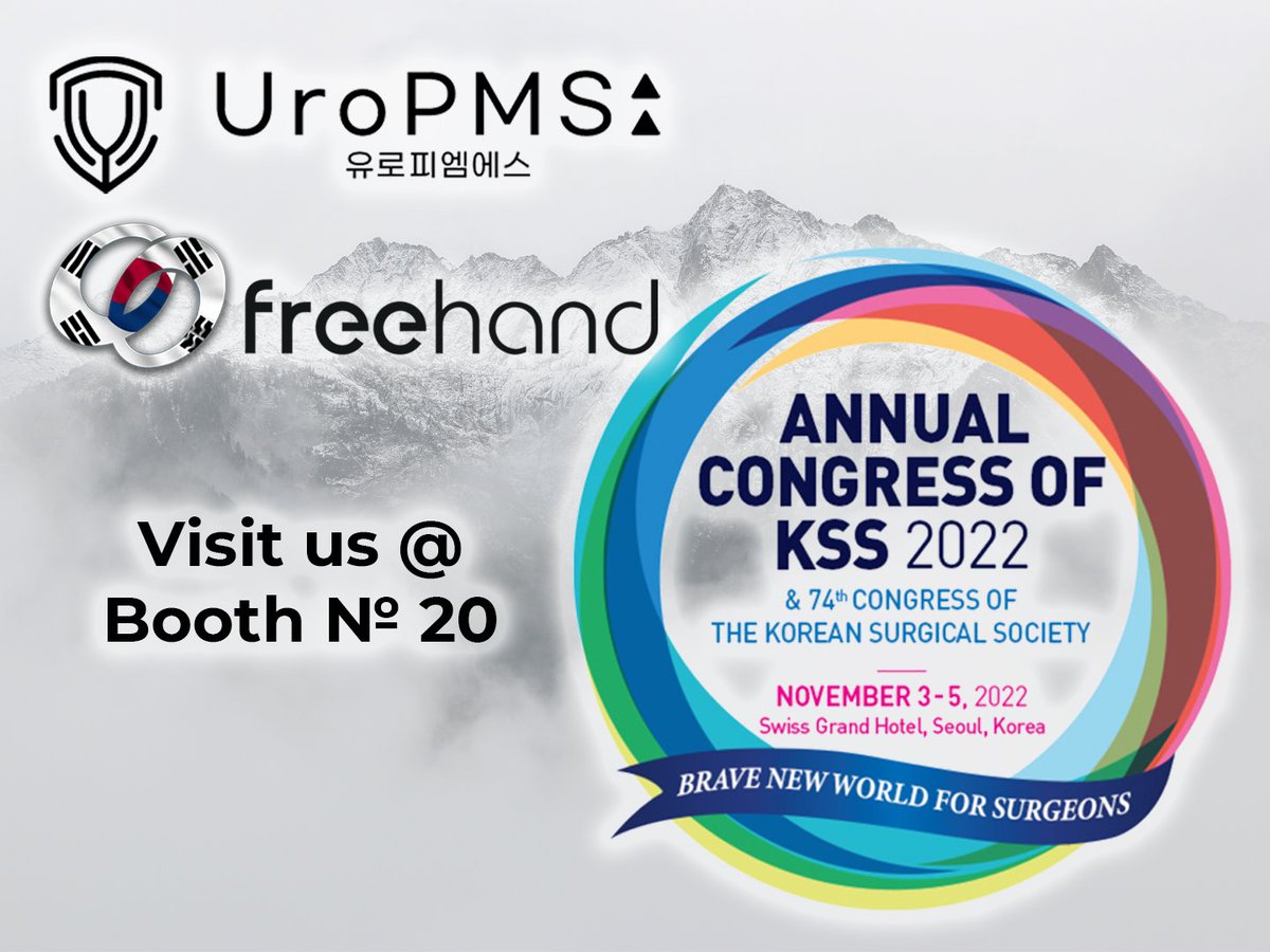 🇰🇷Freehand Surgeon and partner Uro PMS will be present at the 2022 International Conference of the Korean Society of Surgery and the 74th Fall Conference (ACKSS 2022)🇰🇷 
Date: November 3rd-5th, 2022
Venue: Swiss Grand Hotel, Seoul, 2nd floor, Booth Nº20
#Surgery #MedTech