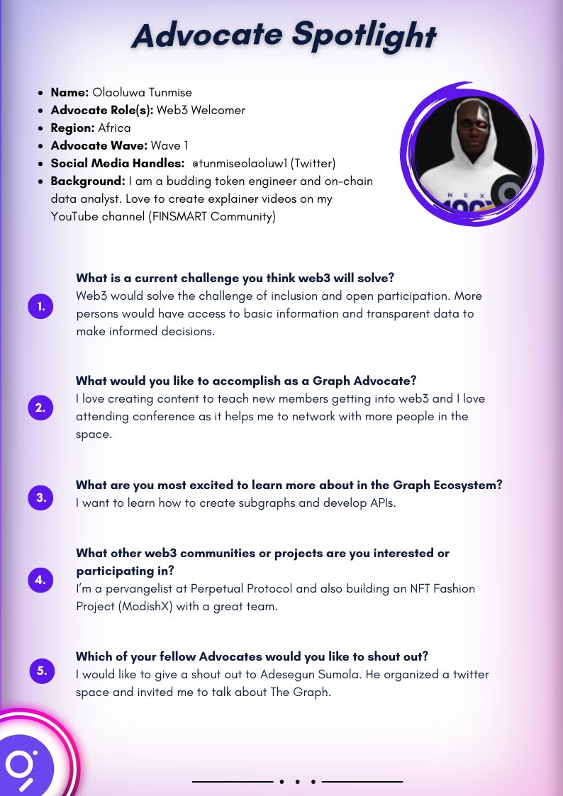EthereumDaily_'s tweet image. Issue #13 of the Graph Advocates Spotlight is now available and showcases @graphadvocates @tunmiseolaoluw1!

It was another big week in the @graphprotocol so be sure to check out Community Roundup links below. 

Enjoy!