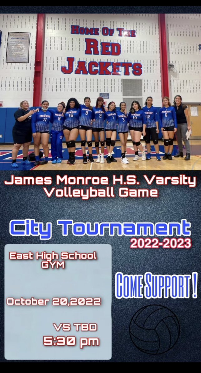 Come support our Red Jackets at the @RCSDNYS tournament! At East High School gym 10/20/2022. Games starts at 5:30. @JasonRMuhammad1 @RCSDRedJackets @PrimetimeBall_